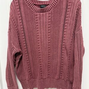 NWOT Torrid Distressed Pink Cable Knit Sweater Size 1 14/16 100% Cotton